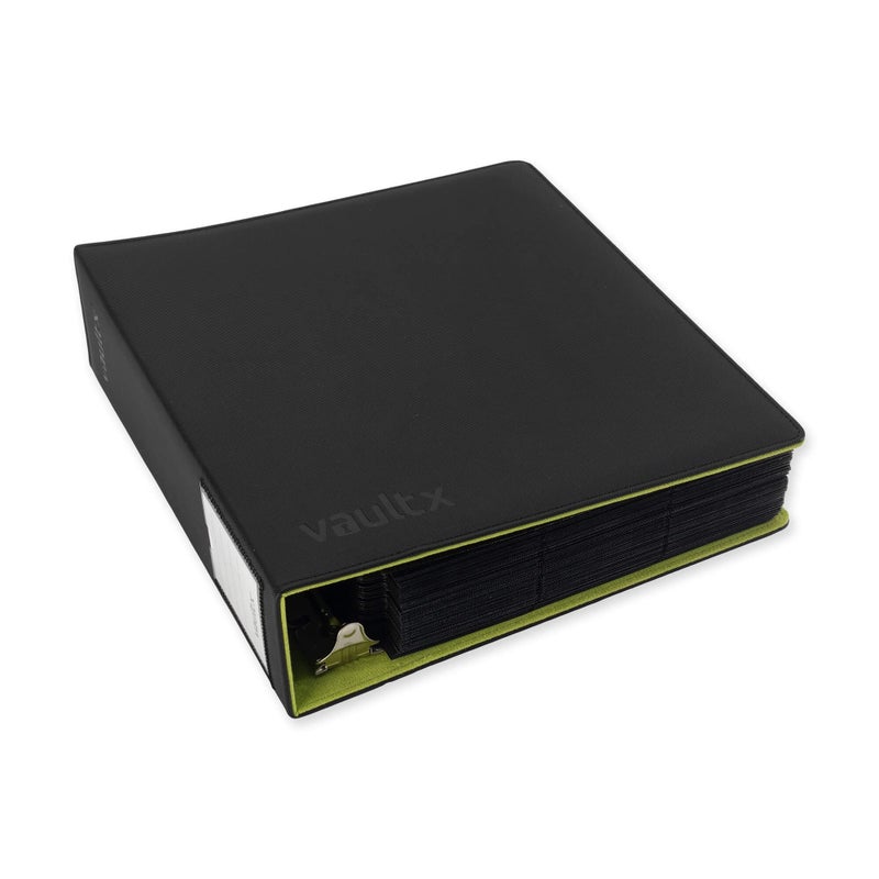 Vault X حافظة بطاقات تداول Vault X 3 حلقات، تناسب 9 صفحات جيب، 900 بطاقة، مادة Exo-Tec، سهلة الفتح، مجلد مشبك D-Ring لألعاب بطاقات الجمع، الرياضة، TCG (أسود/أخضر كهربائي، كبير) - Image 2